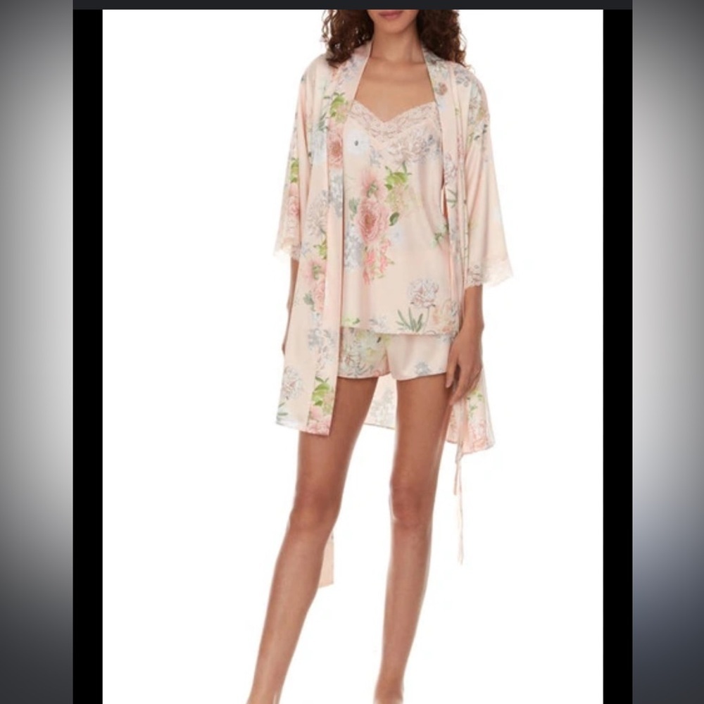 Flora Nikrooz 3 piece Sabrina Floral Print Satin Set Large NWT